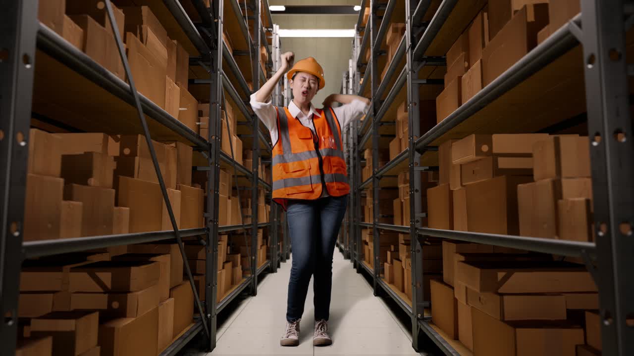 feliz trabajador del almacén celebrando