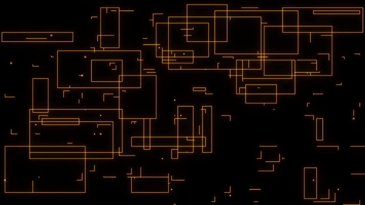 Abstract orange glowing digital circuit board lines on black background