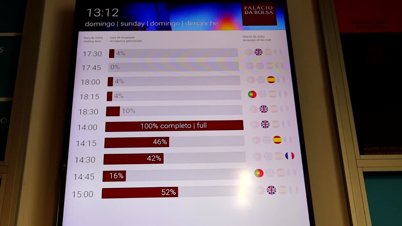 팔라시오 다 보르사 의 가이드 투어 일정 을 보여 주는 스크린