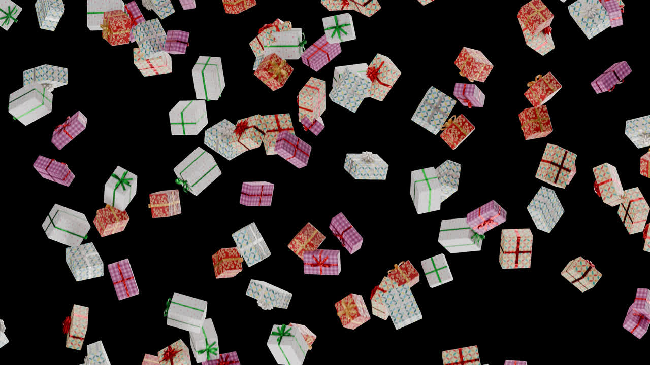 Celebratory Gift Boxes Falling on Transparent Background