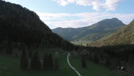 Pocas-Casas-En-Medio-Del-Bosque-En-Primavera-Teniendo-Toda-La-Paz-Y-Tranquilidad