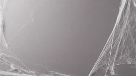Video-of-halloween-spider's-web-and-copy-space-on-grey-background