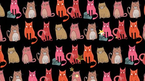 animation of stars over multiple drawing of cats against abstract background