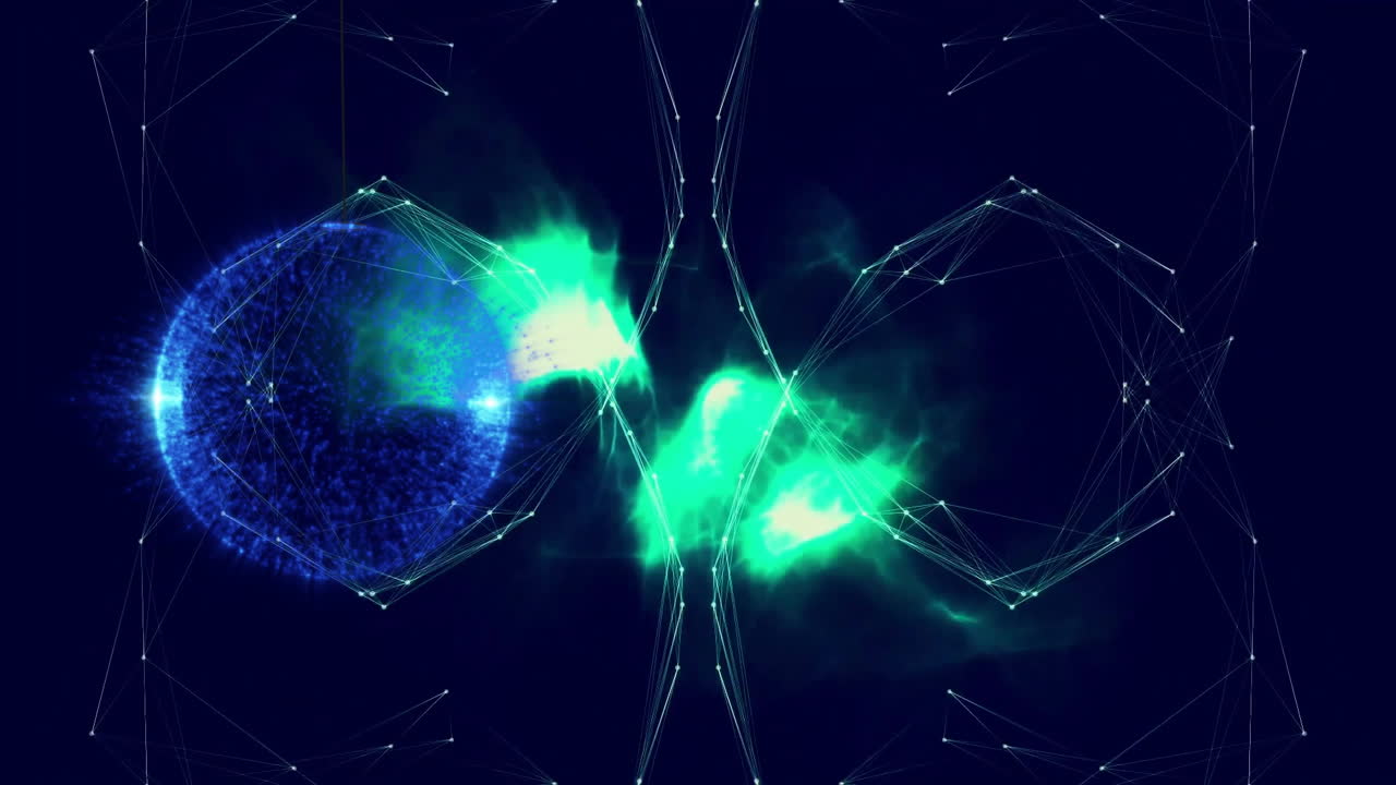 Animating glowing nodes and network connections over dark background