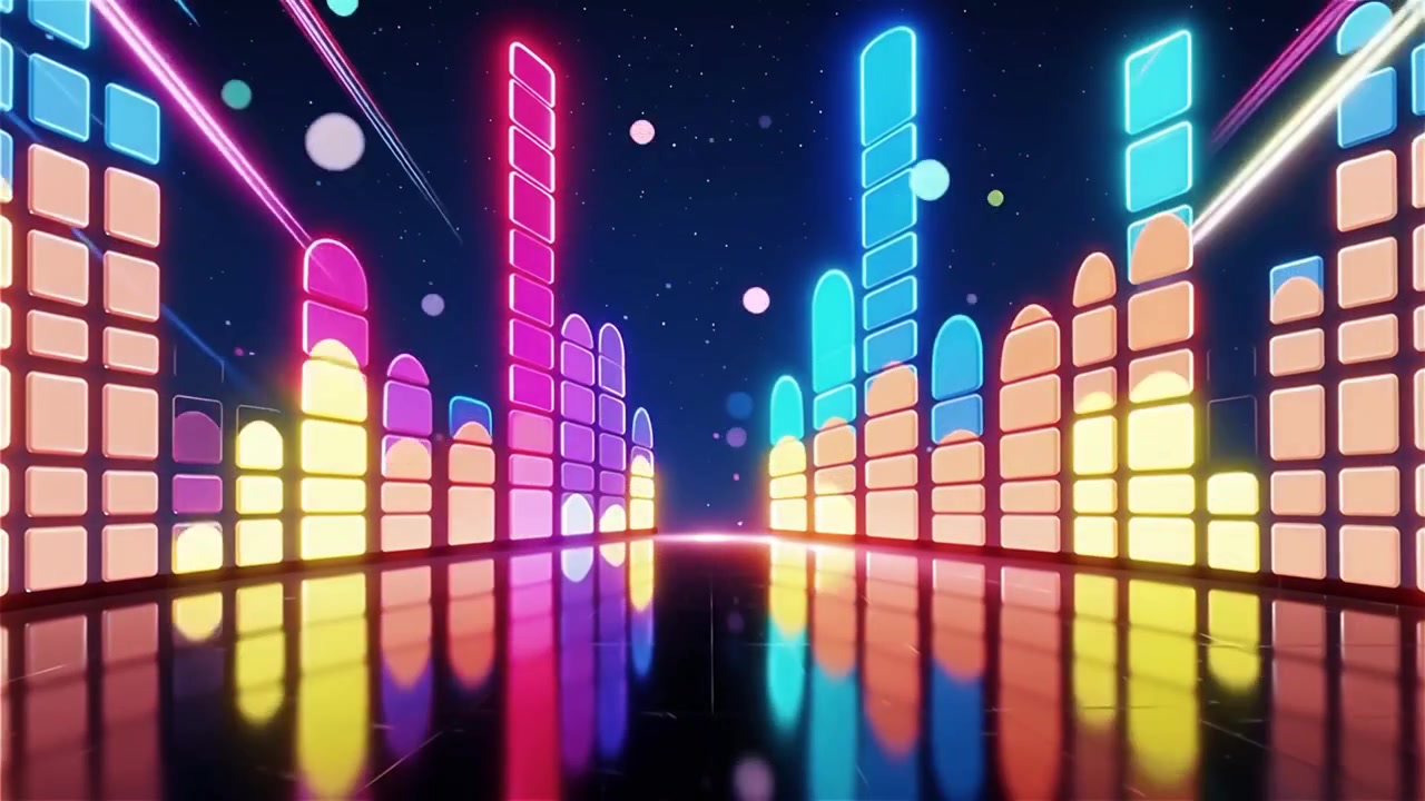 Futuristisk regnbuefarvet neon musik equalizer visualisering baggrund.