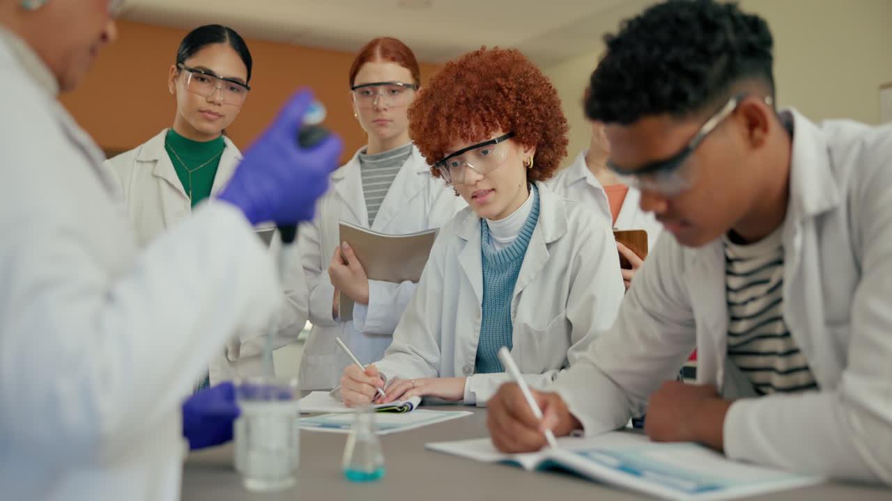 Students in a science lab performing an experiment