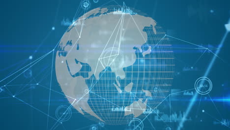 animation of network of connections over globe spinning