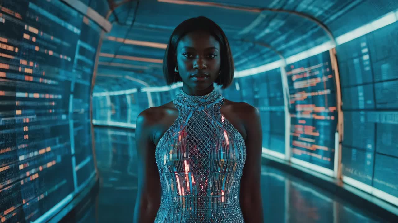 Elegant Woman in Futuristic Tunnel