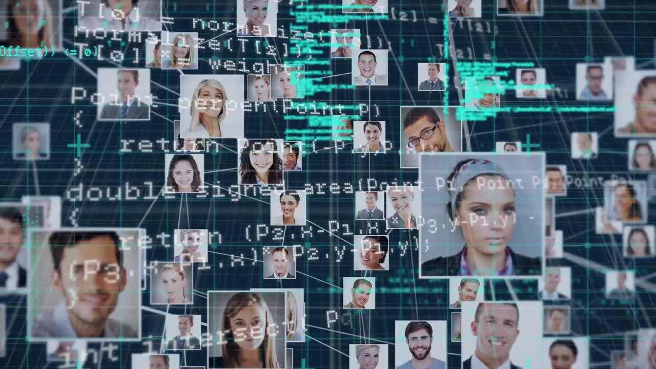 animación del procesamiento de datos y las redes de conexiones sobre un fondo oscuro