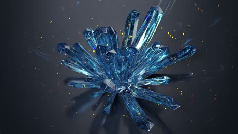 grupo de cristales azules crudos y chispas 3d hacer animación de bucle sin costuras