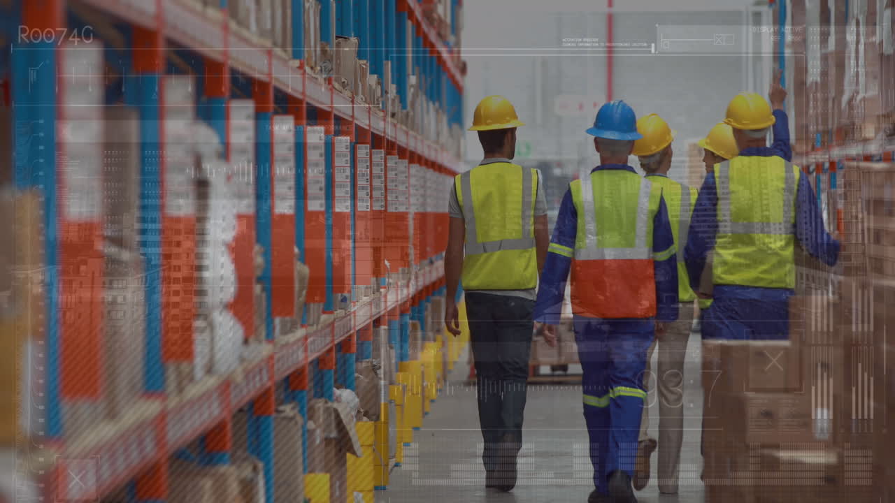 animación de personas de procesamiento de datos que trabajan en el almacén