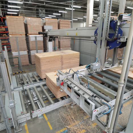industrial equipment for the production of laminate. several stages of floor production.