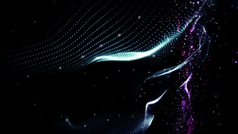 futuristic animation with wave object and flickering particles in slow motion, 4096x2304 loop 4k