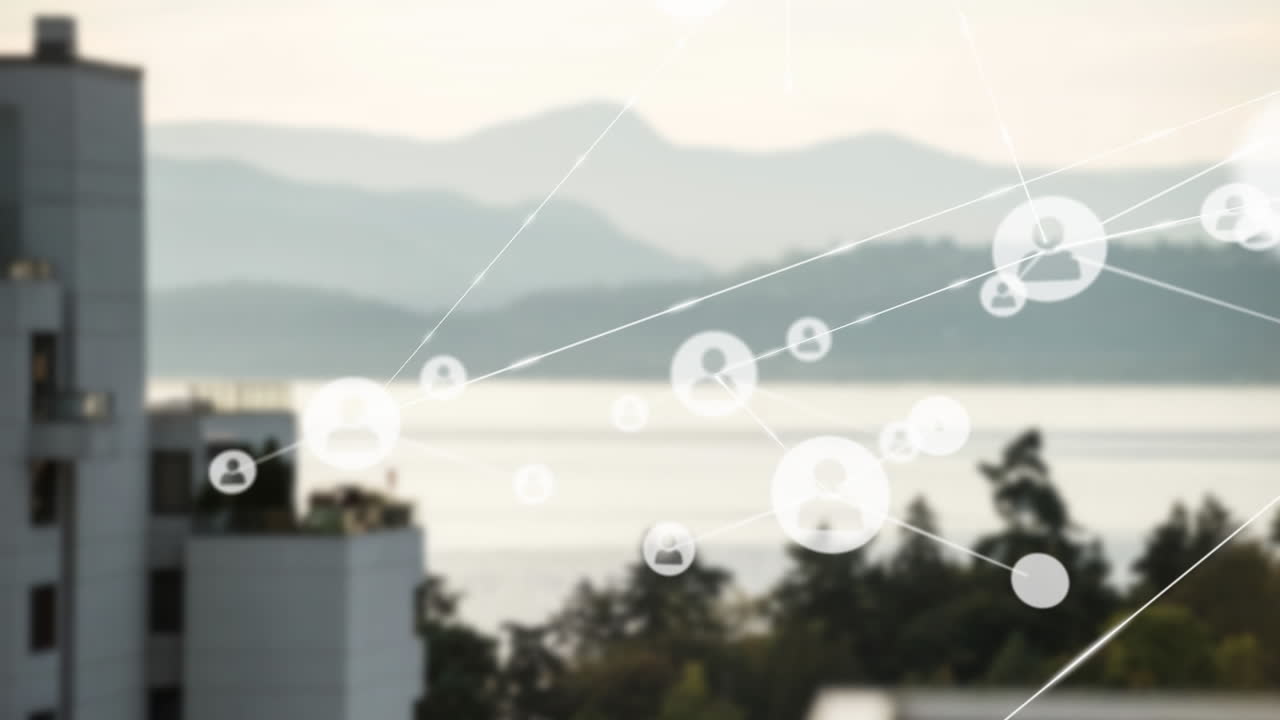 높은 건물의 안테나에 대한 프로필 아이콘 네트워크의 애니메이션