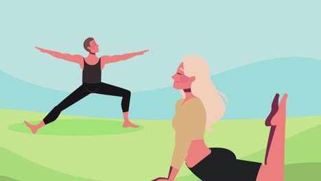 pareja practicando yoga al aire libre