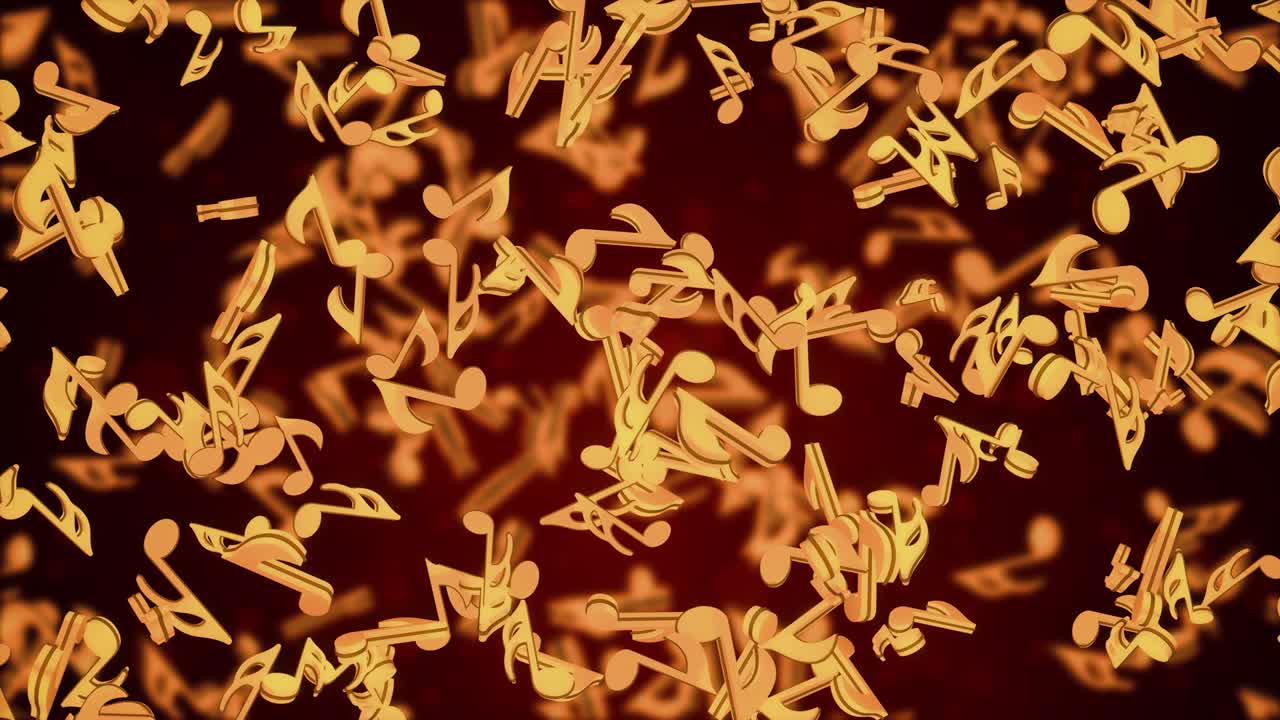 추상적인 무작위적으로 떨어지는 음악 노트 4k 3d 루프 애니메이션 새로운 모션 배경