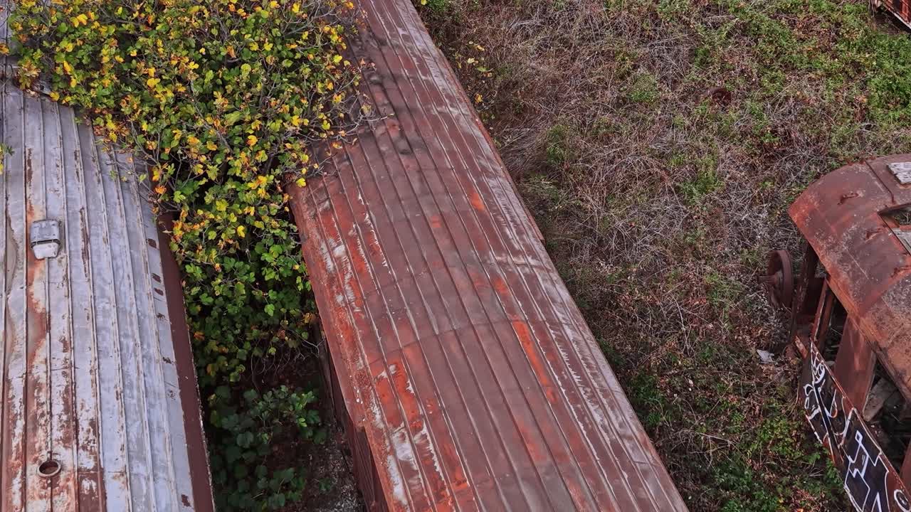 Gamle togvogne står forladte på en mark i Grækenland i dagtimerne.