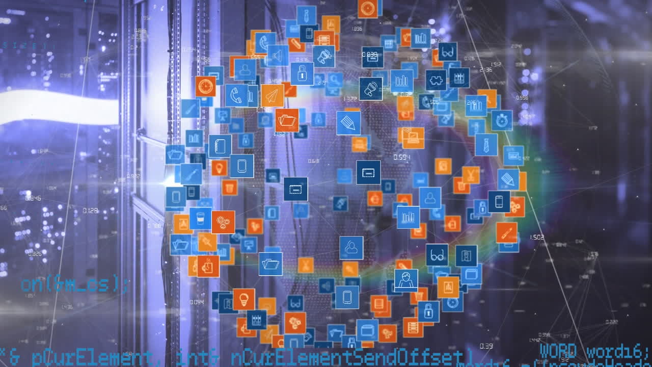 animación del globo con redes de conexiones y procesamiento de datos a través de servidores informáticos