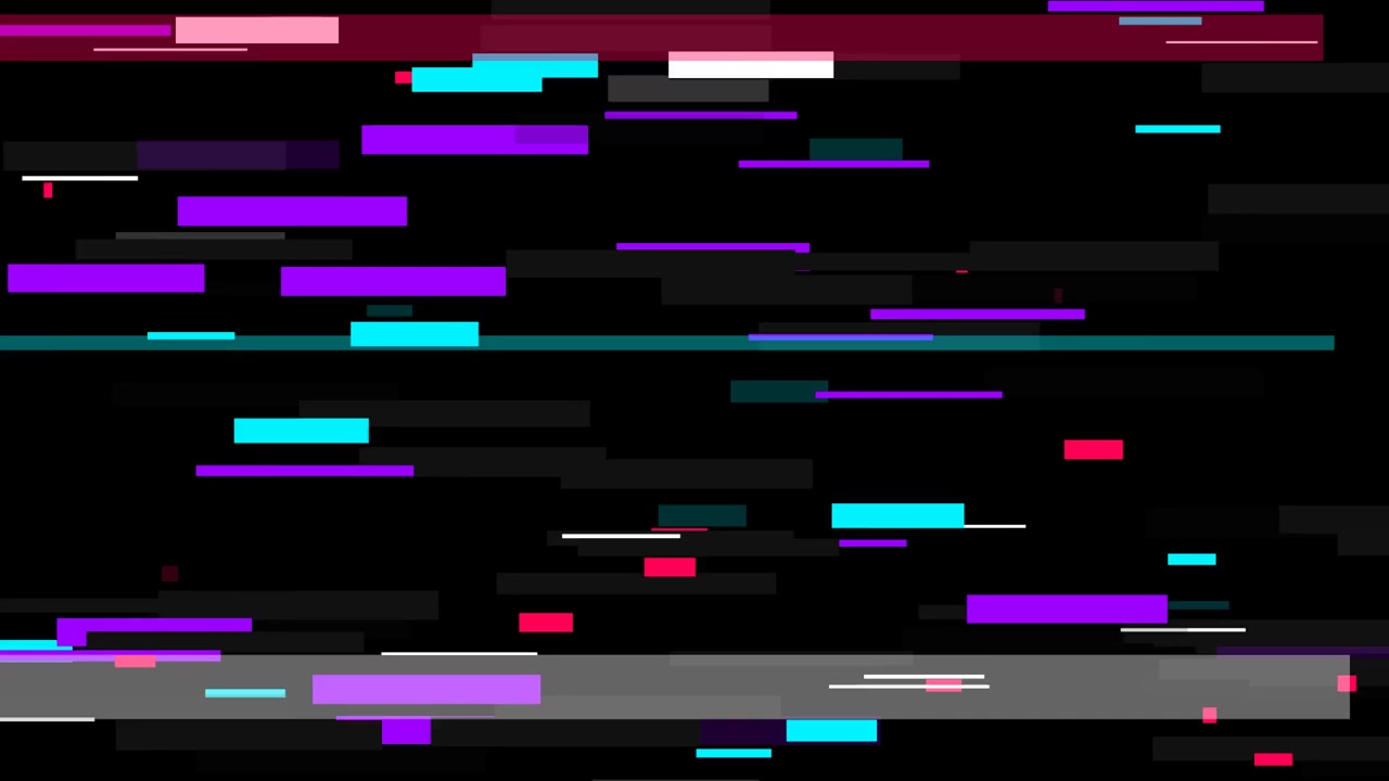 Digitaler Glitch-Effekt mit bunten horizontalen Linien auf schwarzem Hintergrund.