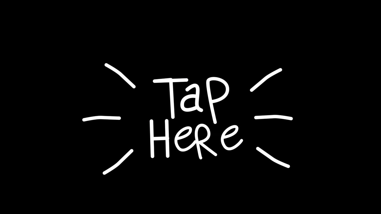 Animation of purple shapes over tap here text on black background