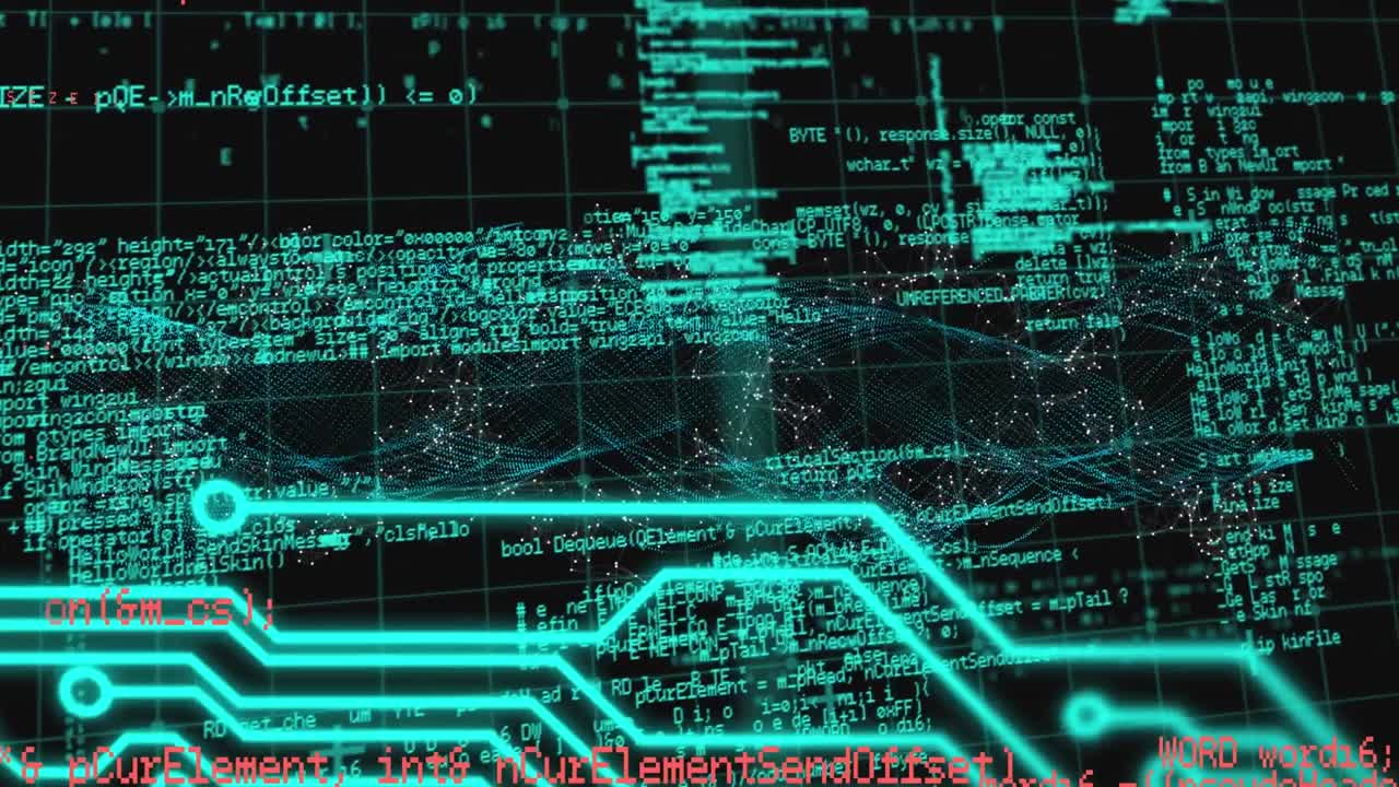 animación de la placa de circuitos informáticos y procesamiento de datos sobre un fondo negro