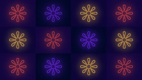 Abstract-summer-flowers-pattern-with-pulsing-neon-yellow-colorful-light