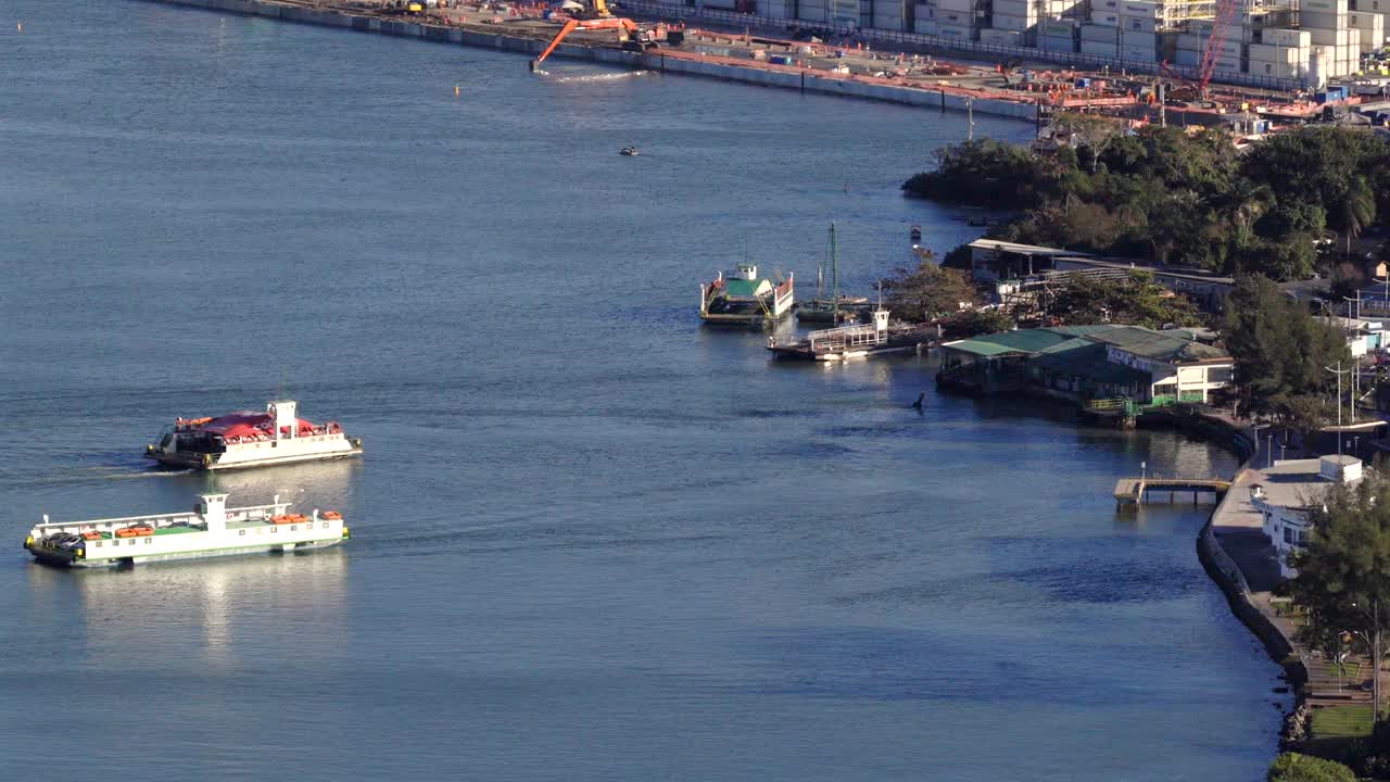 Ferry Boats in a Busy Harbor