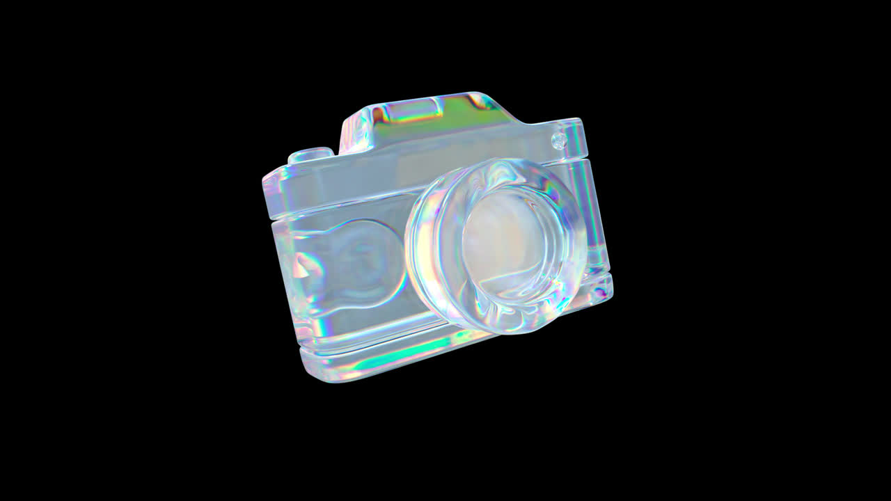 Iridescent Glass Camera Icon Rotating on Black Background | Premium ...