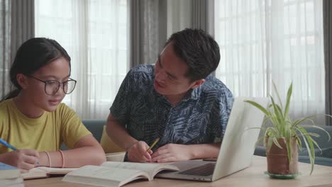 angry father teach his daughter to do homework at home