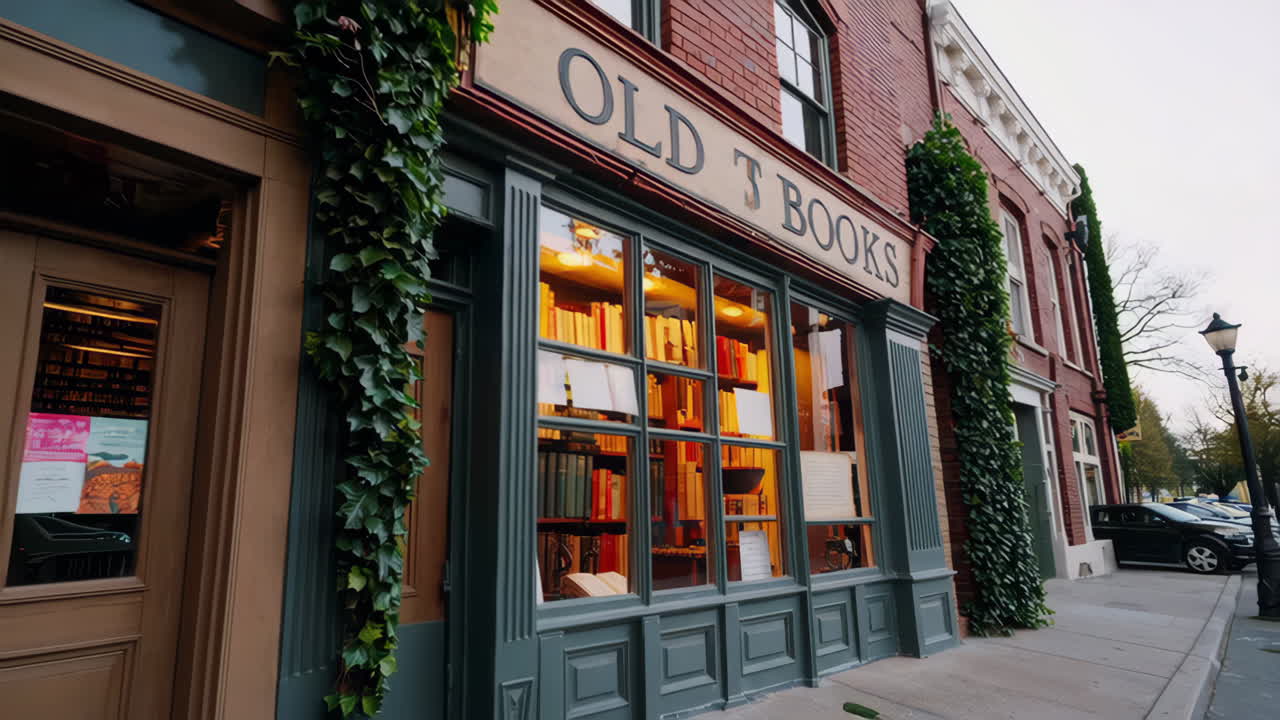 A charming bookstore window displaying a collection of books