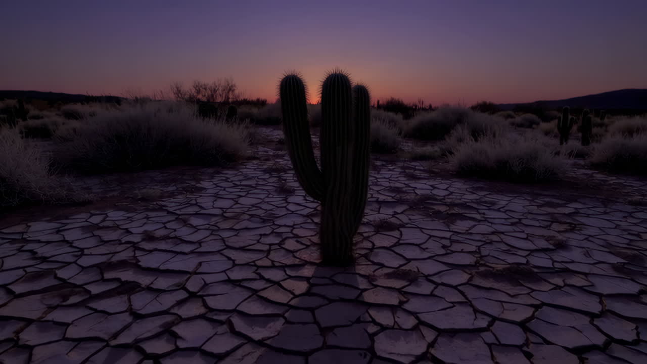 Sunset over a Desert Landscape with Cactus