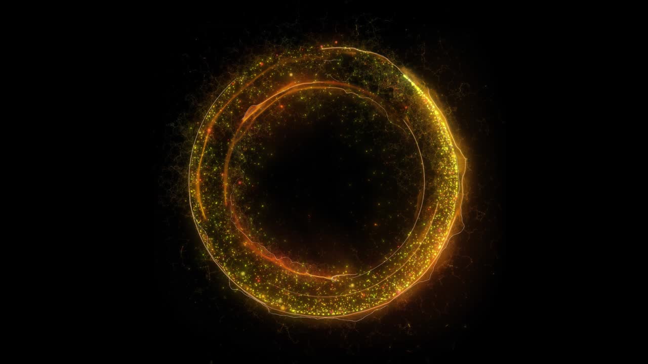 animación de un portal eléctrico redondo amarillo que consiste en relámpagos, energía y partículas aisladas en fondo negro con alpha luma matte vfx cg 4k. puerta espacial. ciencia ficción. futurista.