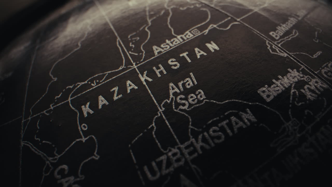 Close-up of a Globe highlighting Kazakhstan and Surrounding Regions