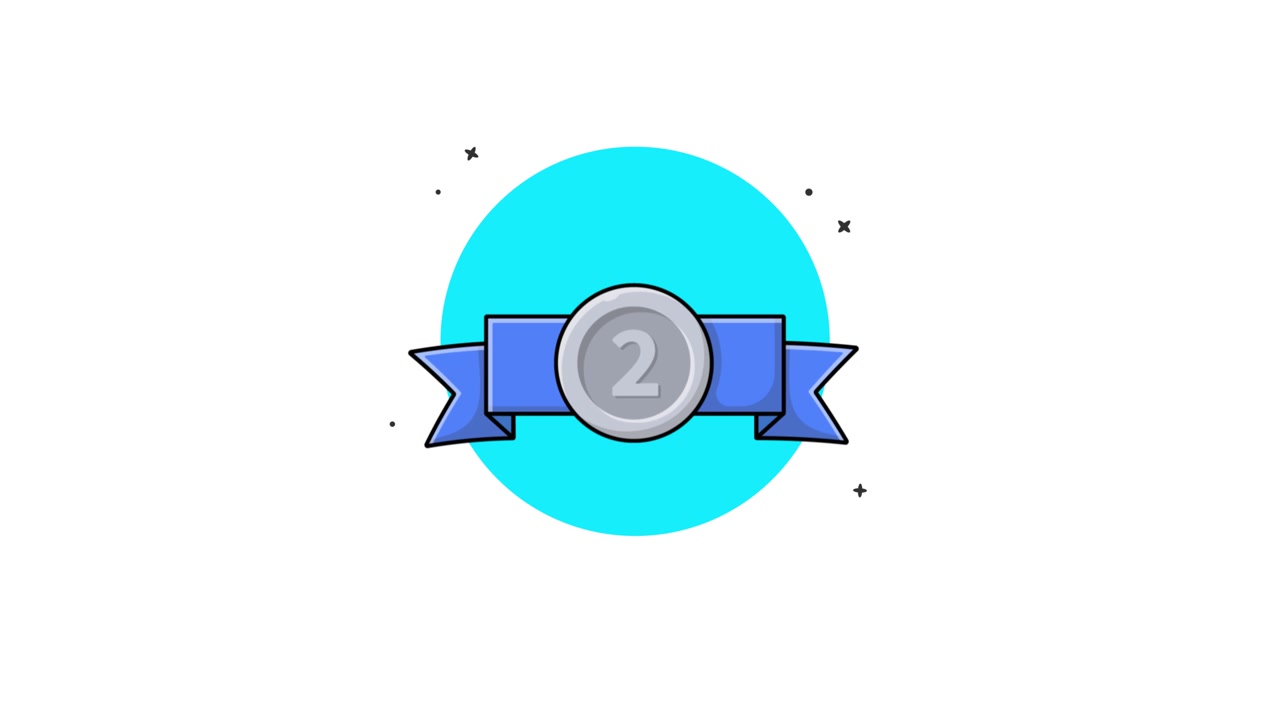 Animated Silver Medal with Blue Ribbon and Number Two