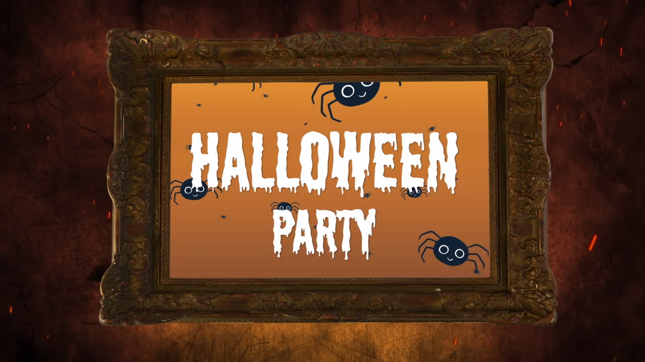 행복 한 할로윈 과 배경 에 거미 들 위 에 있는 빈티지 프레임 의 애니메이션