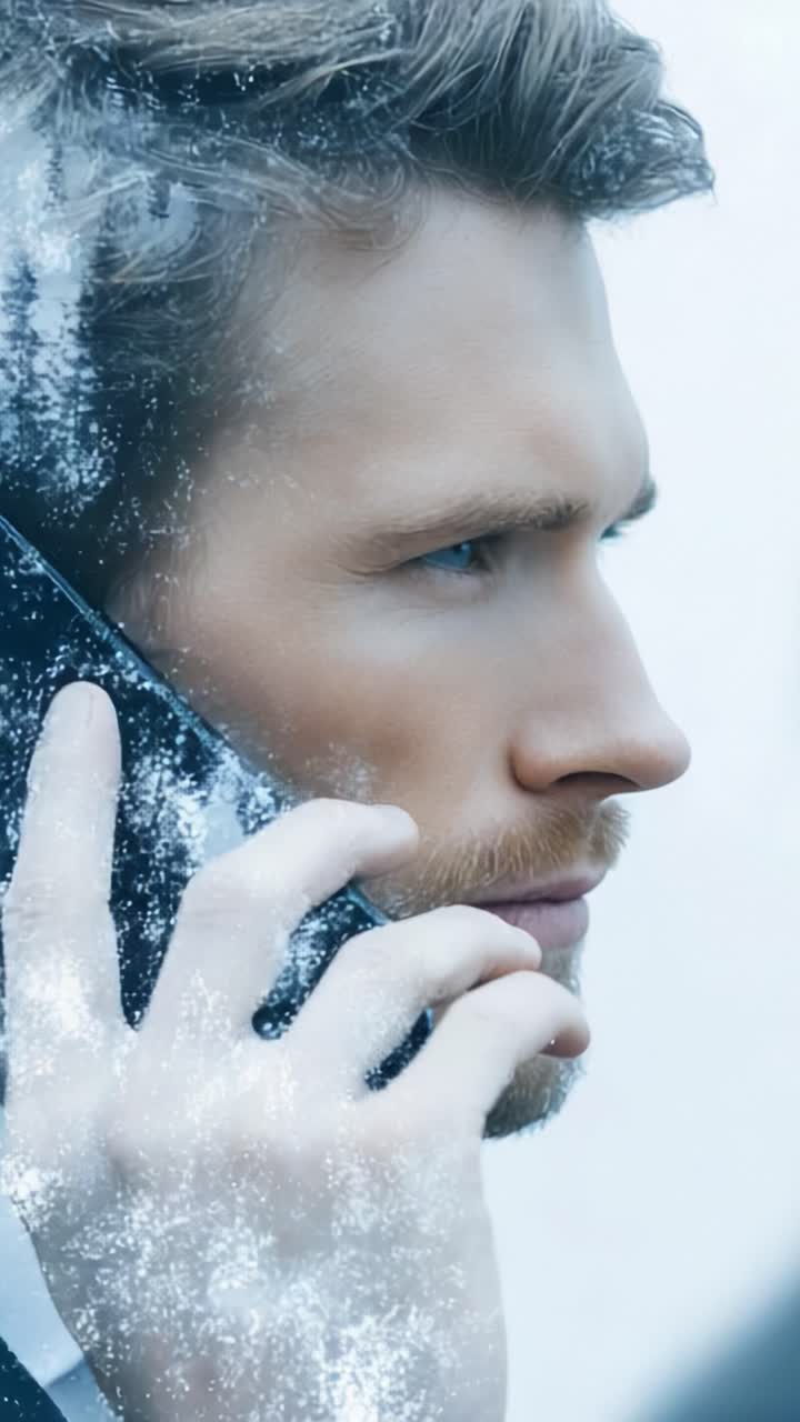 A Close-Up of a Thoughtful Man Engaged in a Phone Conversation with an Intense Expression, Captured in Two Frames Highlighting His Focus and Determination