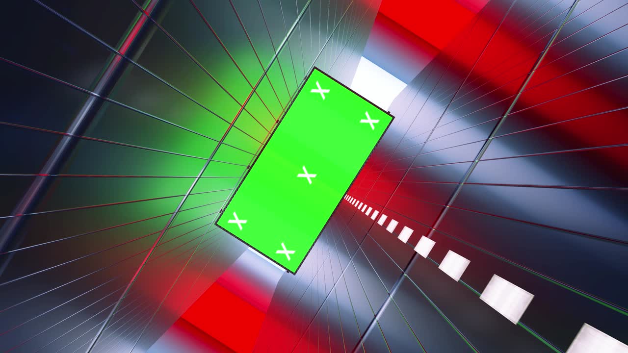 추상적인 크리에이티브 터널 및 그린 스크린 알파 채널 광고판 모형: 네온, 파란색 보라색 led 바 및 기술, sf, 미래의 사이버 크, 빈 프레임으로 3d 렌더링