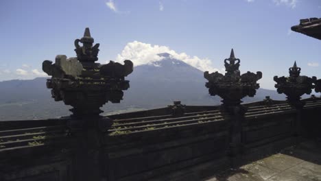 Push-in-shot-of-a-volcano-from-a-buddhist-temple