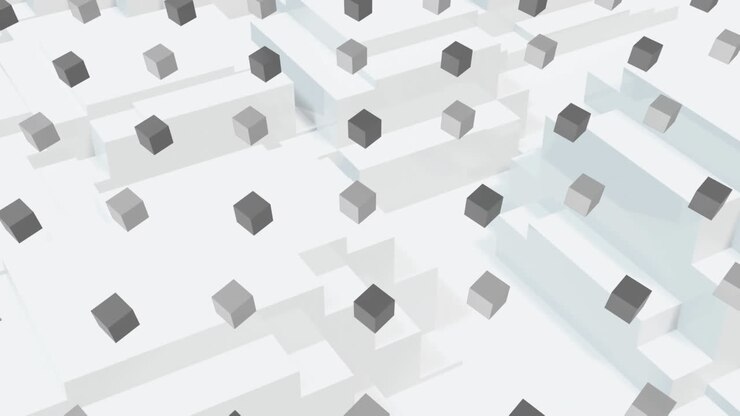 Rows of grey cubes moving over 3d white blocks