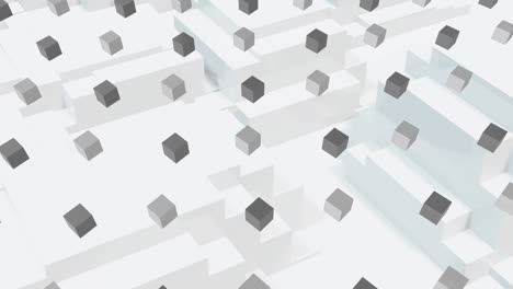 rows of grey cubes moving over 3d white blocks