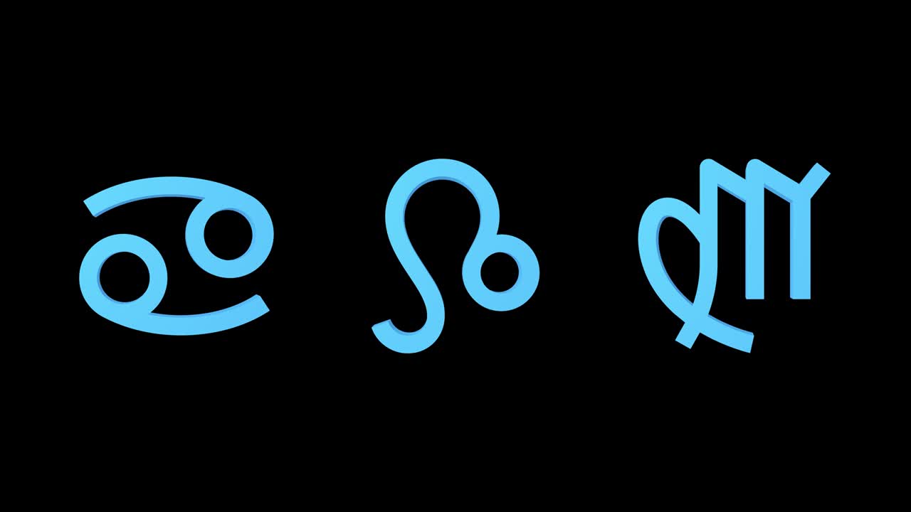 조디악 기호: 암, 사자, 처녀, 아이콘 세트, 알파 채널