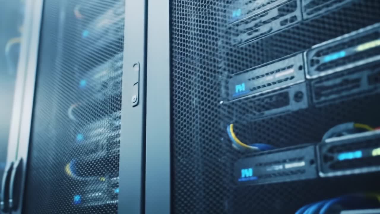 High-tech Data Center Showcasing Server Racks with Advanced Hardware and Connectivity Solutions for Efficient Data Management and Processing