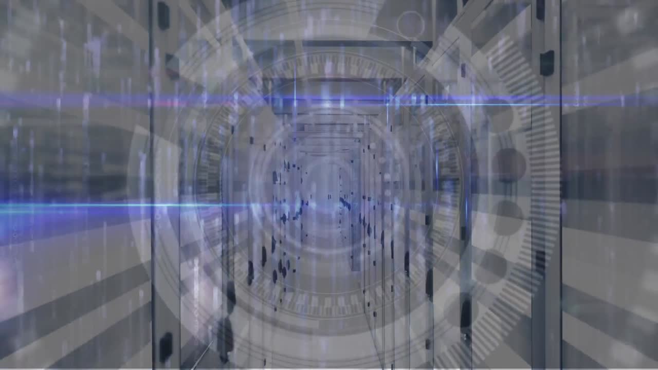 컴퓨터 서버를 통해 범위 스캐닝과 데이터 처리의 애니메이션