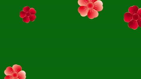 red flowers on green background