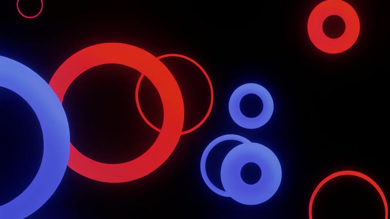 Abstract Animation of Glowing Red and Blue Circles on Black Background