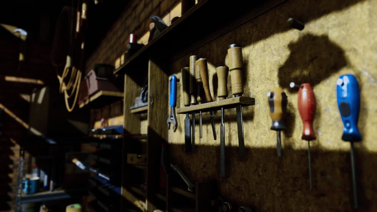 Craftsmanship in a rustic workshop showcasing various tools and equipment
