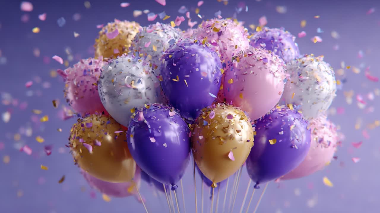 Vibrant and Festive Balloons with Sparkling Confetti: A Celebration of Colorful Decorations for Parties and Events