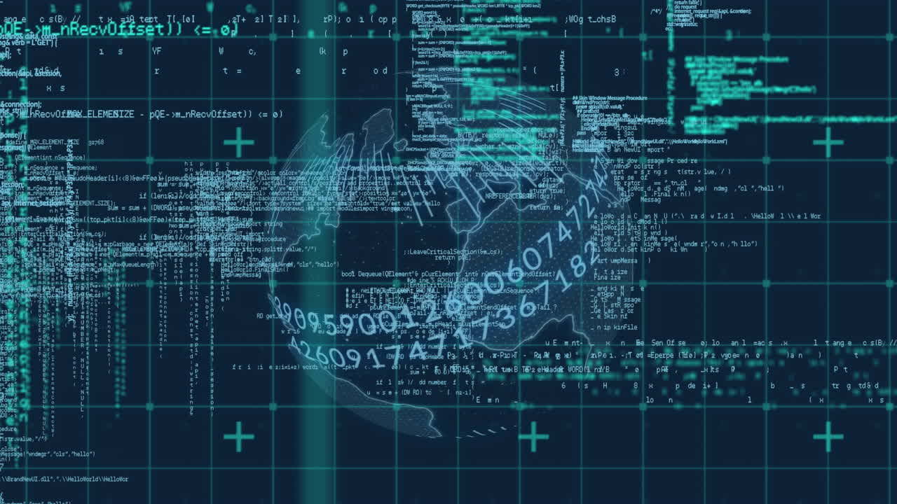 Animation of data processing and networks of connections over grind