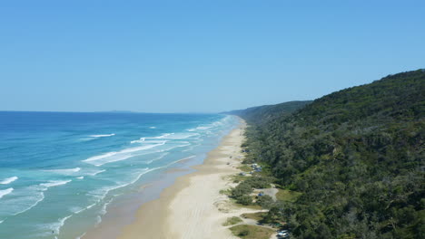 Double-Point-Island-Beach-Camping-Area,-Melbourne-Australia,-4K-Drone-Shot