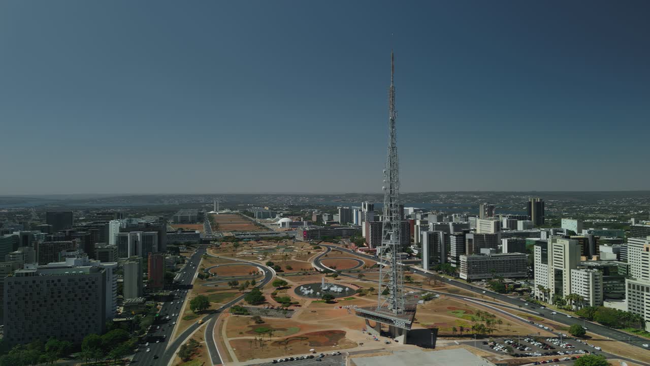 Drone aerial view of Tv Tower in Brasilia, Brazil